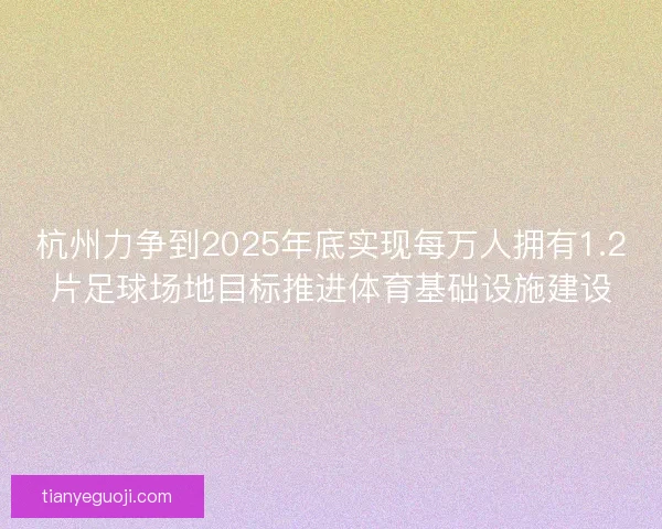 杭州力争到2025年底实现每万人拥有1.2片足球场地目标推进体育基础设施建设