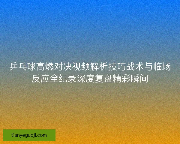 乒乓球高燃对决视频解析技巧战术与临场反应全纪录深度复盘精彩瞬间